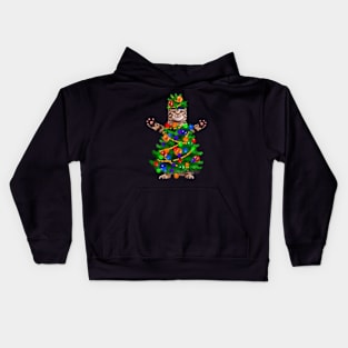 Funny Cat, Xmas Lights, Christmas Kitten Kids Hoodie